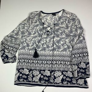 Navy and White Floral Women's Blouse